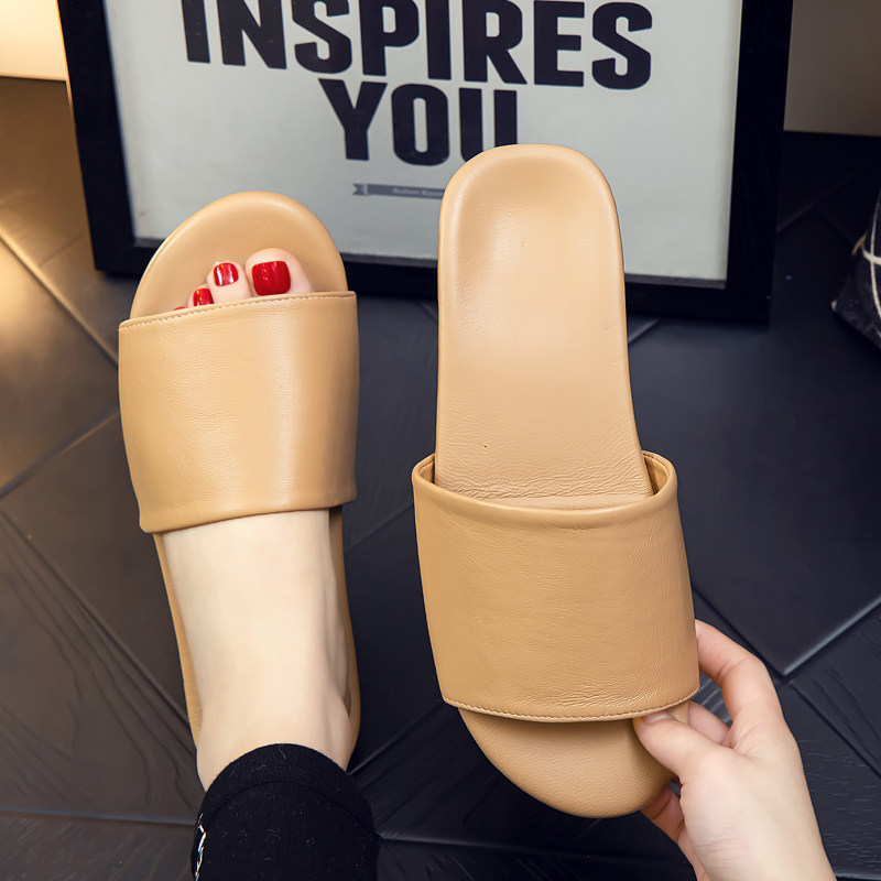 夏季真皮木地板拖鞋男女室内静音无声软底房间防滑羊皮牛筋底凉拖