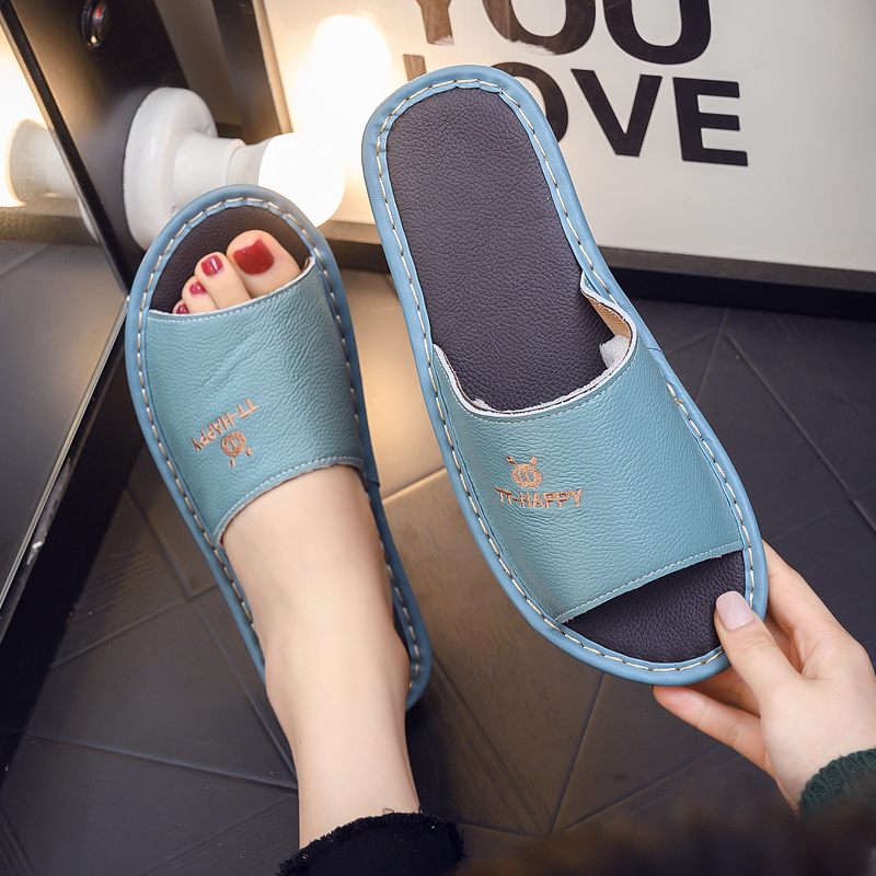 防滑韩式头层全牛皮居家凉拖鞋