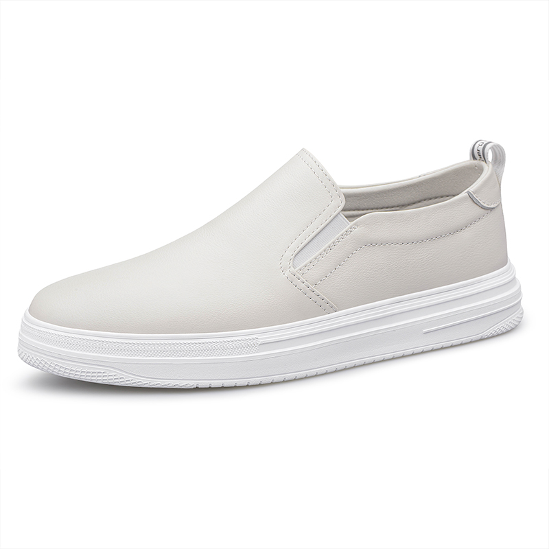 男女乐福鞋板鞋一脚蹬平底皮鞋小白鞋春季低帮套脚真皮牛皮面单鞋