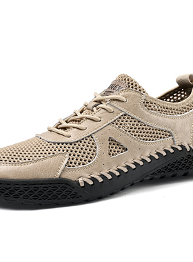 男鞋飞织网面鞋夏季低帮镂空透气孔洞洞运动鞋手工户外跑步休闲鞋
