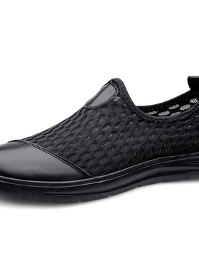 男鞋飞织镂空透气孔网面鞋春夏低帮套脚平底乐福休闲鞋徒步运动鞋