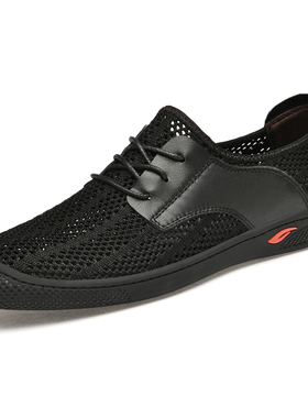 男鞋飞织鞋网面鞋春夏低帮系带透气孔网布面平底休闲鞋镂空洞洞鞋