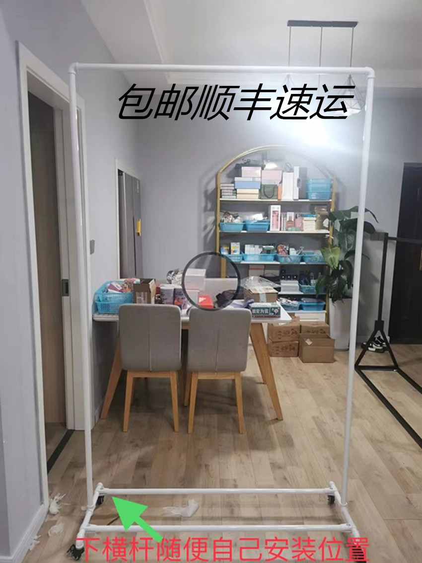 服装店展示架落地简约铁艺现代金属龙门婚纱架复古水管黑白带轮