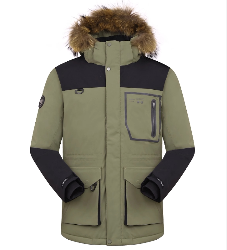 探路者鹅绒冲锋衣男冬户外运动休闲大口袋青少年派克毛领女羽绒服