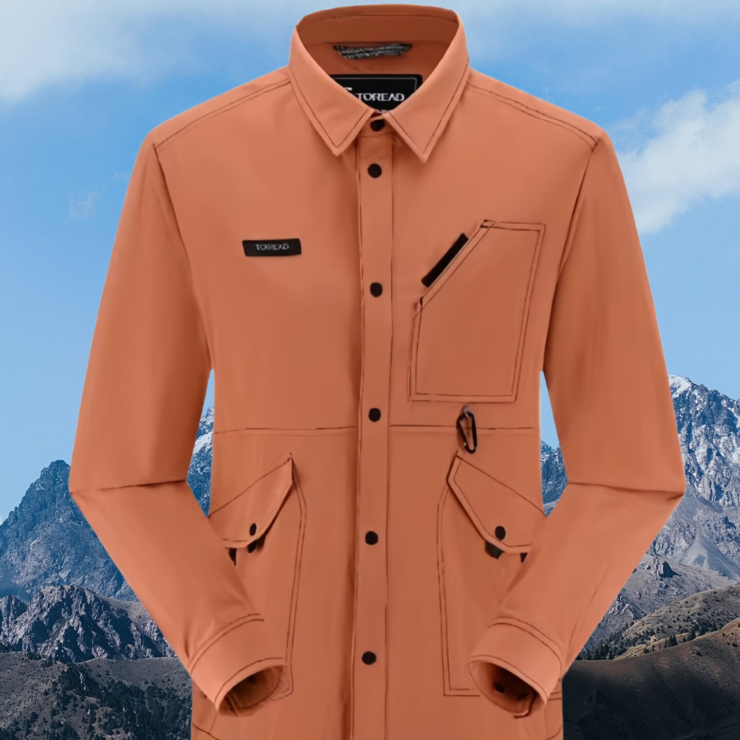 探路者工装长袖衬衫外套男春秋网里衬明线正肩潮牌口袋休闲衬衣