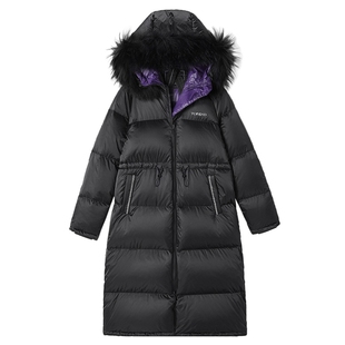 探路者中长款羽绒服女秋冬户外防泼水保暖连帽羽绒外套TADI92822