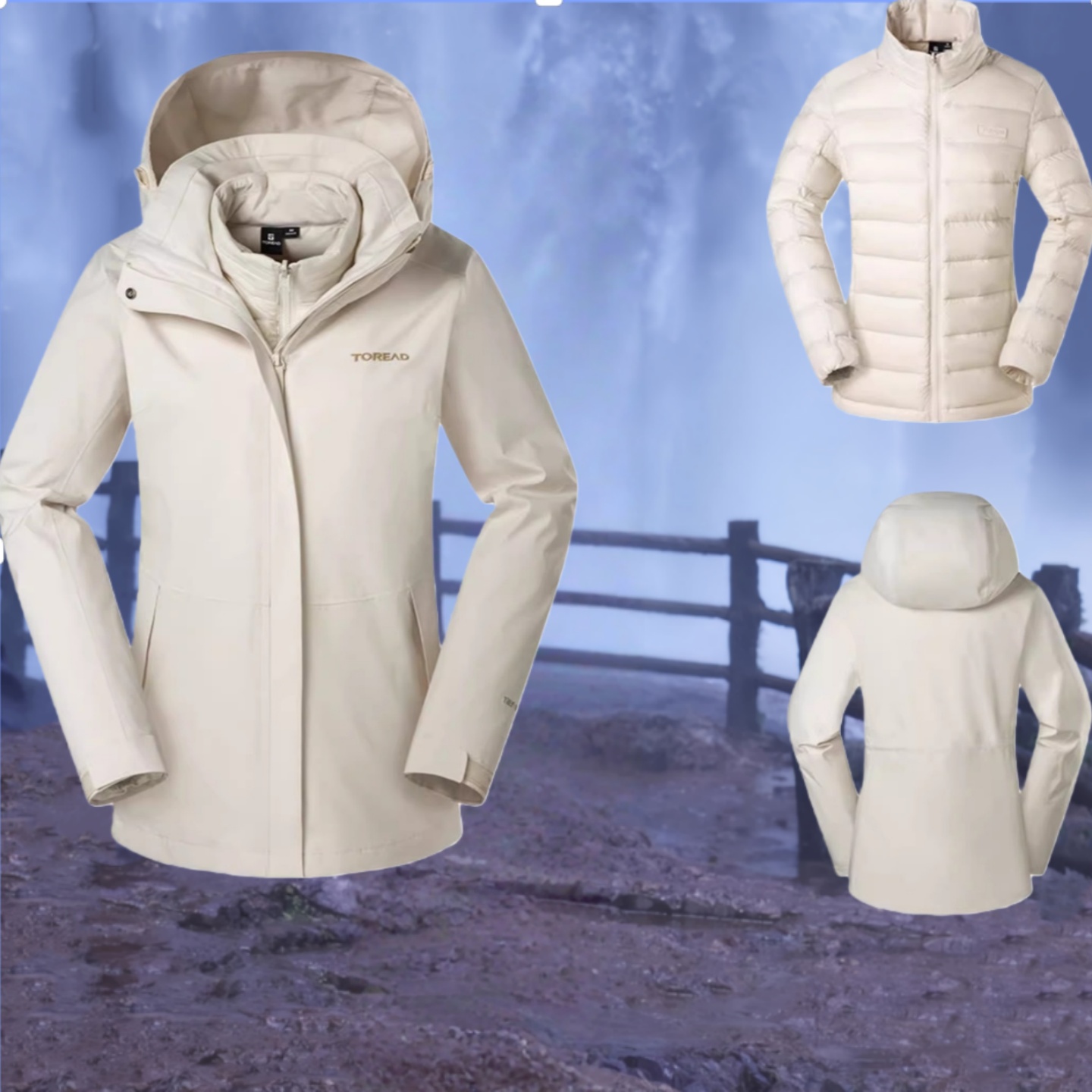 探路者女式套羽绒服冲锋衣两件套