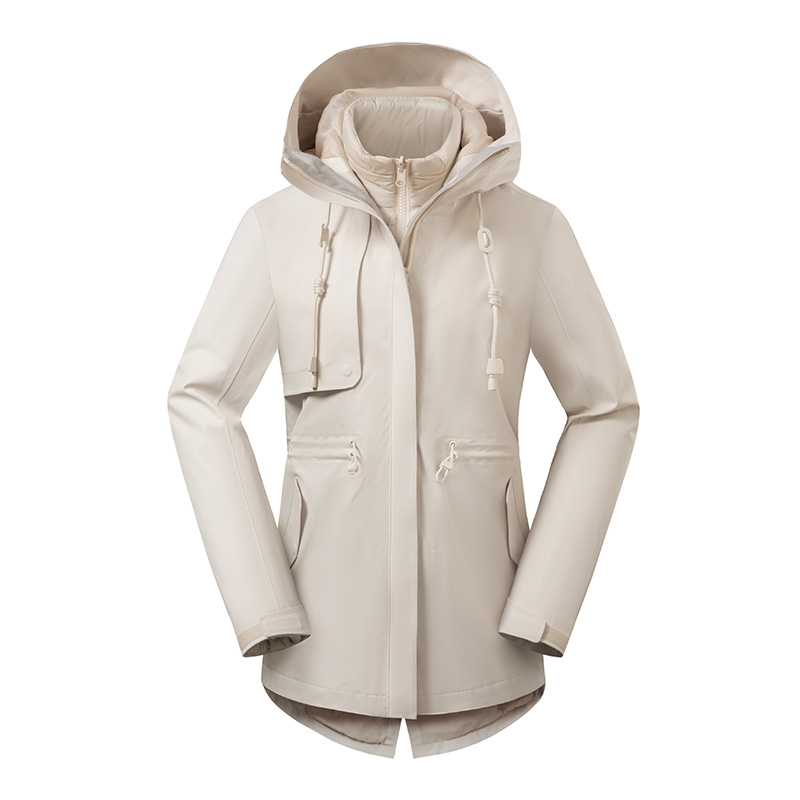 探路者防寒风衣女秋冬厚冲锋衣