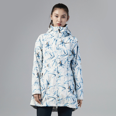 探路者中长款印花三合一冲锋衣女