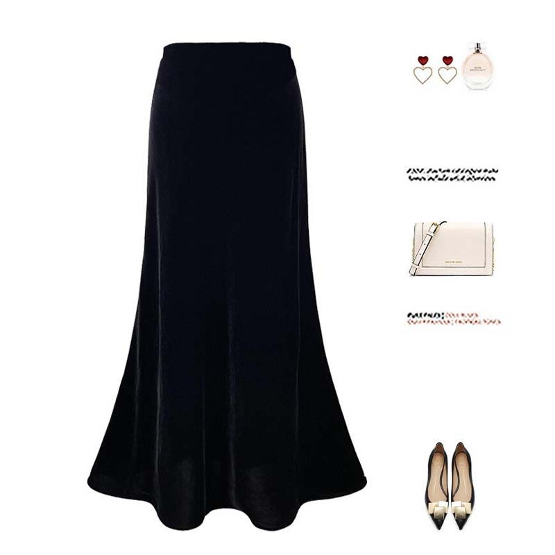 金华市麒弘服饰有限公司黑色金丝绒半身裙女秋冬拉链款高腰中长款,女装/女士精品,半身裙,淘宝优惠券,粉丝福利购,淘宝优惠卷