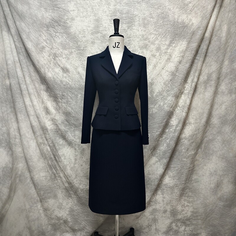 高级西服定制单排扣全羊毛藏青色西装套装裙女修身显瘦商务通勤OL