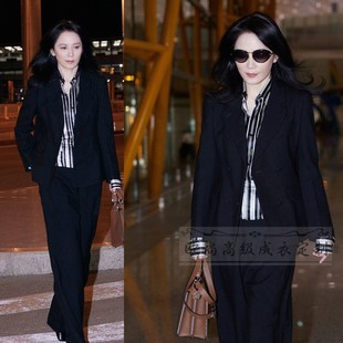 裤 套装 职业大牌西服OL 黑色羊毛双排扣西装 高级定制俞飞鸿明星同款