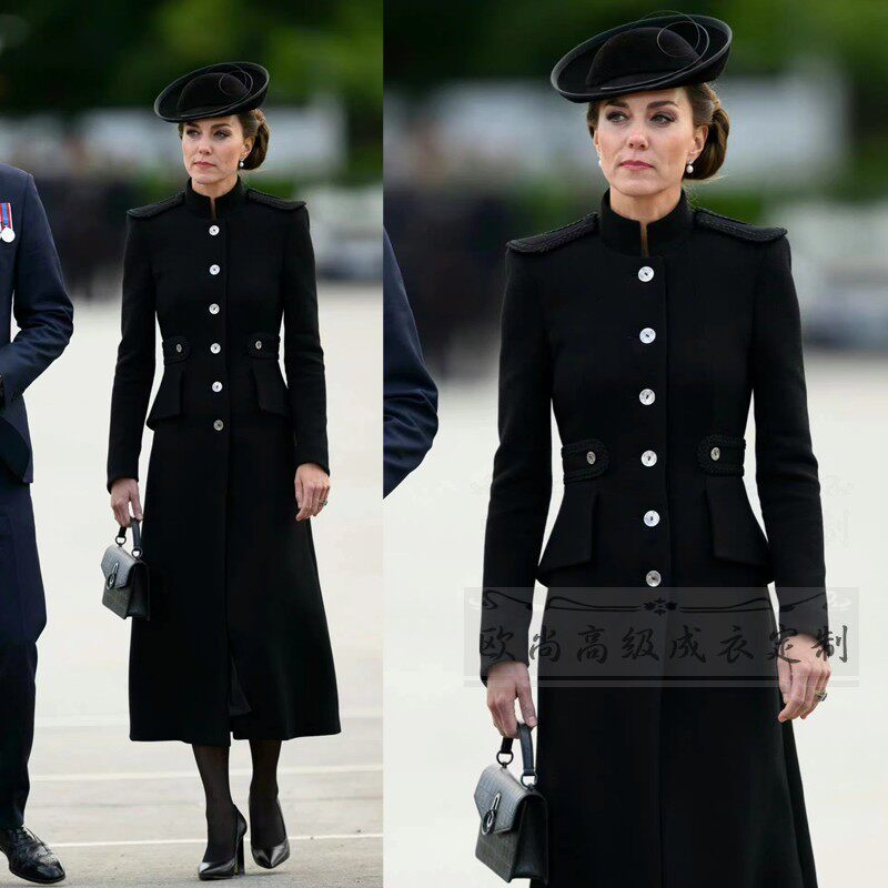 高级定制凯特王妃同款黑色羊毛羊绒大衣外套女修身显瘦时尚英伦风