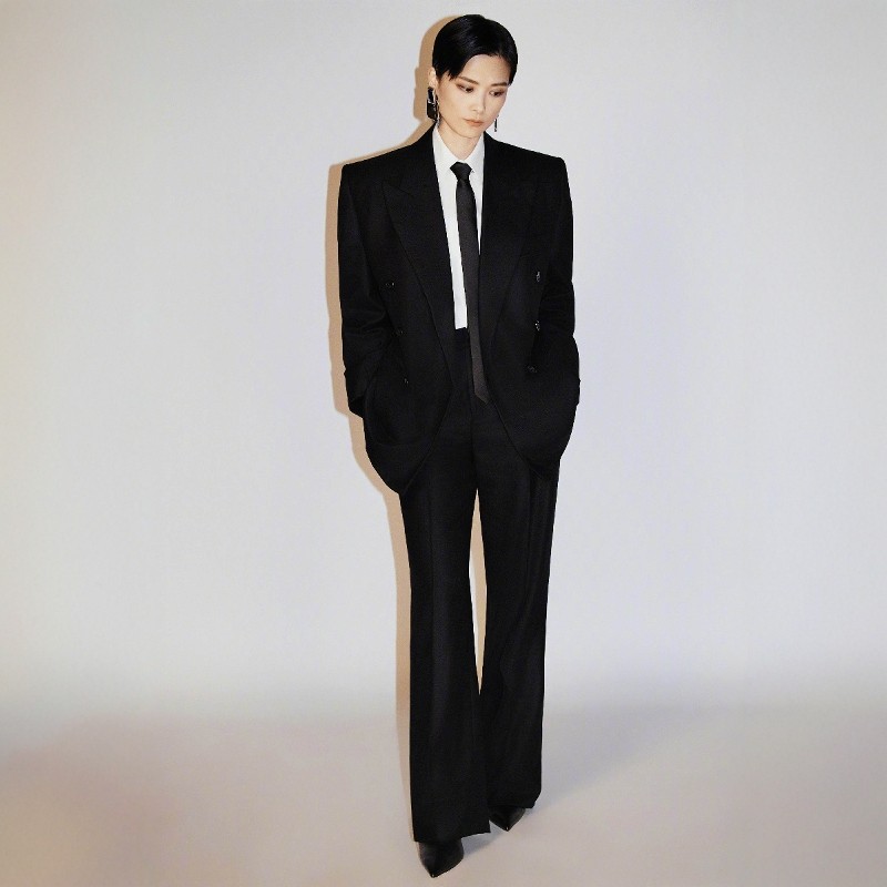 高端定制李宇春同款黑色宽肩廓形西装外套+裤子摩登大牌套装秋冬