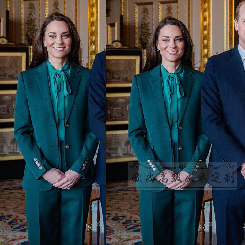 高级定制凯特王妃同款墨绿色羊毛西装套装裤女修身职业干练通勤秋