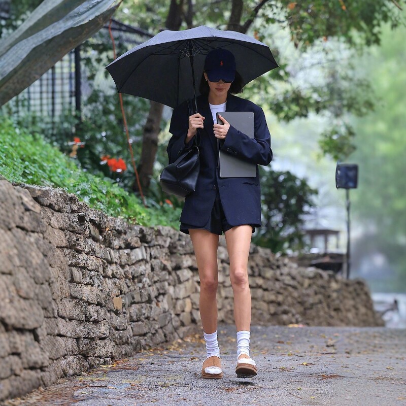 肯豆同款藏蓝色羊毛廓形西装外套长款+短裤时尚套装裤女通勤时髦