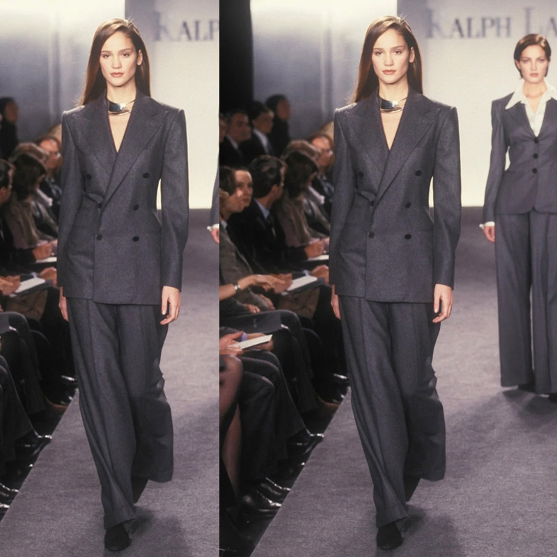 100%羊毛深灰色西装外套裤子套装阔腿裤修身老钱风大牌春秋通勤OL