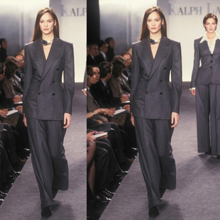 修身 100%羊毛深灰色西装 阔腿裤 子套装 老钱风大牌春秋通勤OL 外套裤