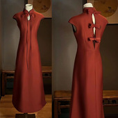 礼服裙优雅气质新款 新中式 A摆露背时尚 2025夏焦糖红改良旗袍修身
