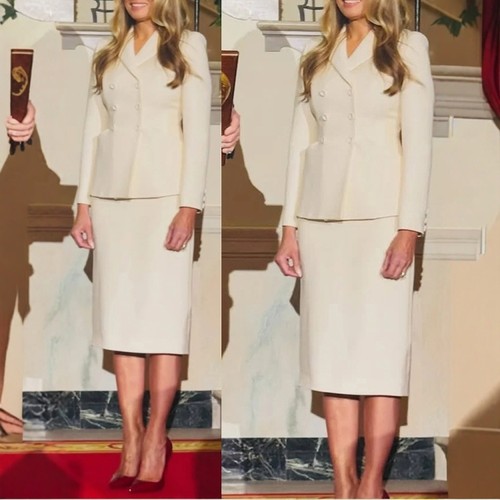 高级定制米白色丝毛双排扣夹克外套+一步半身裙修身商务优雅套装