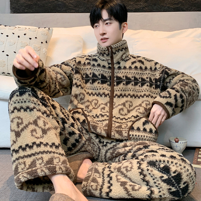 费尔岛男士秋冬可外穿莎莉绒暖绒保暖家居服青年可外穿法兰绒睡衣