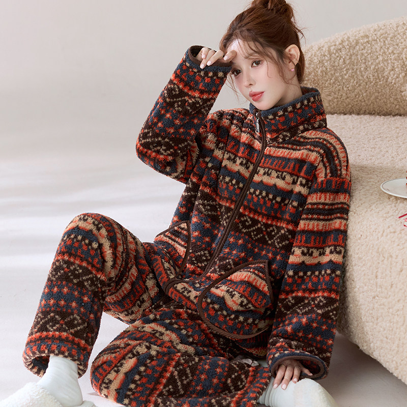 秋冬天莎粒绒复古费尔岛暖绒保暖法兰绒家居服睡衣套装女可外穿,女士内衣/男士内衣/家居服,睡衣/家居服套装,淘宝优惠券,粉丝福利购,淘宝优惠卷