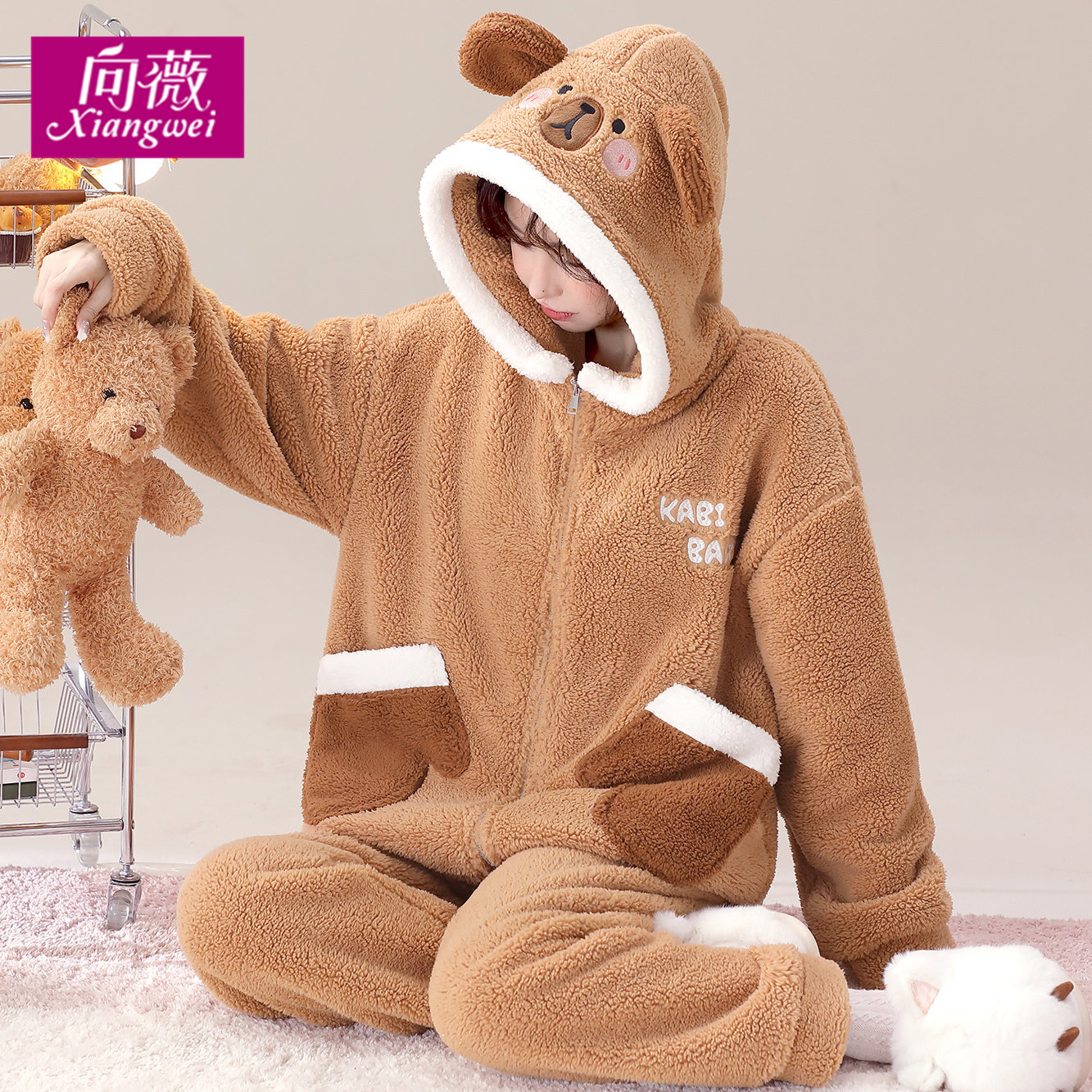 秋冬天暖绒可外穿家居服法兰绒连帽可爱宽松大码毛绒卡通睡衣女士,女士内衣/男士内衣/家居服,睡衣/家居服套装,淘宝优惠券,粉丝福利购,淘宝优惠卷
