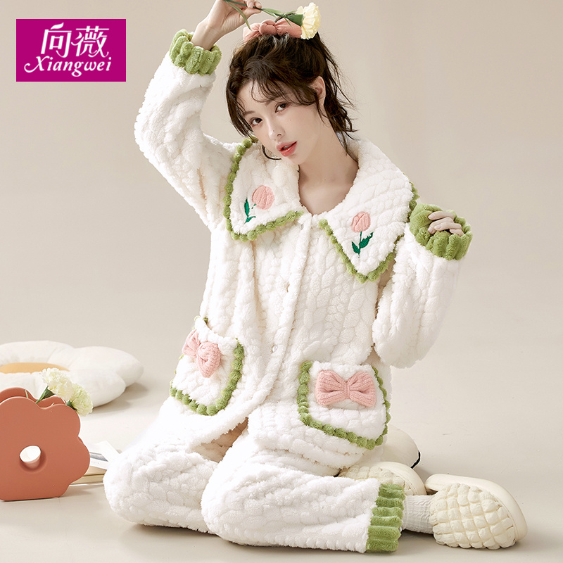 蝴蝶结女士法兰绒可外穿家居服