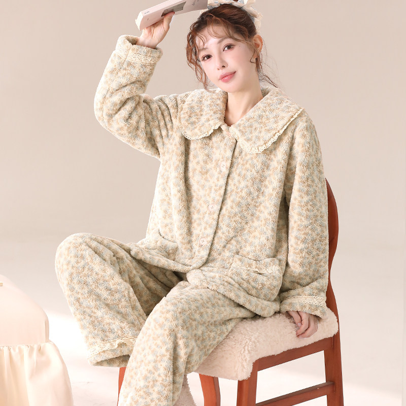 奶蓝花町秋冬可外穿甜美可爱女莎粒绒家居服睡衣宽松法兰绒套装,女士内衣/男士内衣/家居服,睡衣/家居服套装,淘宝优惠券,粉丝福利购,淘宝优惠卷