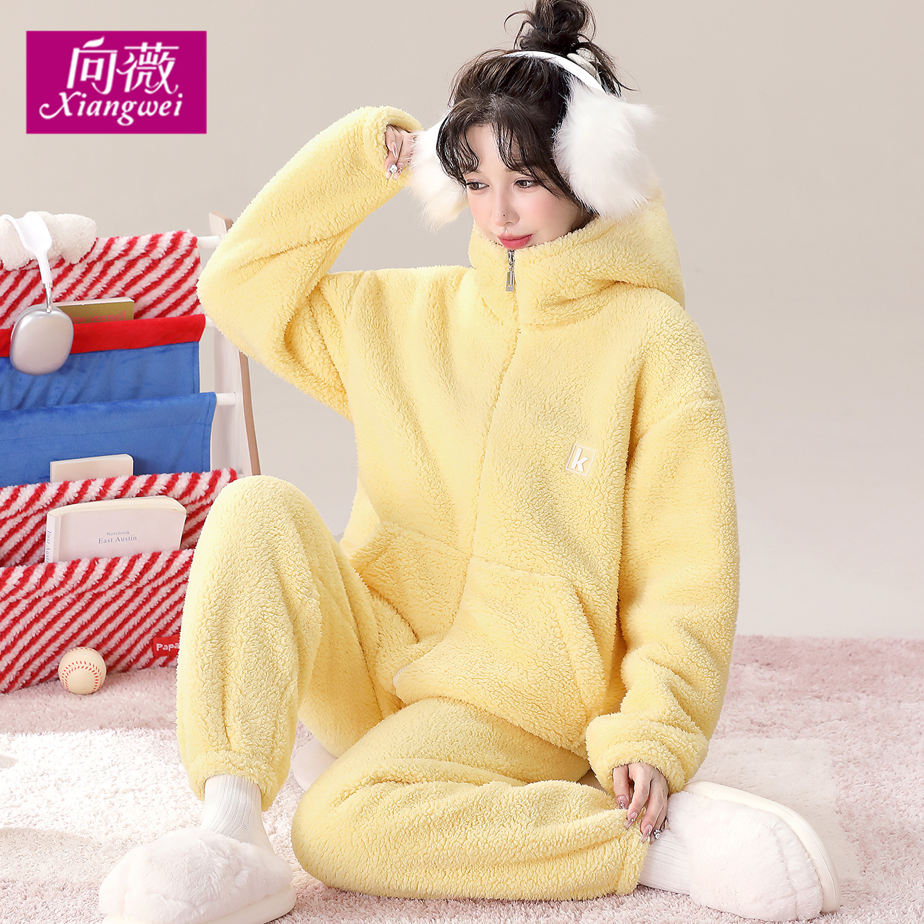 向薇女士法兰绒纯色简约家居服