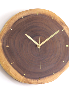 相思木实木嵌铜年轮挂钟北欧现代客厅卧室静音深色简约家居装饰钟