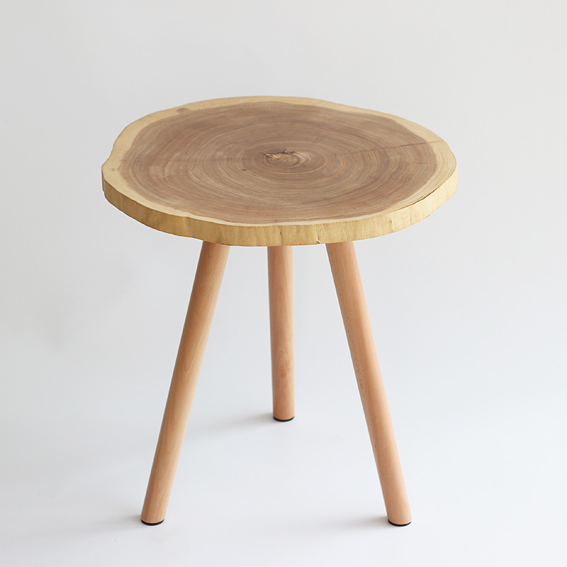 木腿几实木年轮茶几侘寂设计简易中式圆几创意客厅北欧简约小边几
