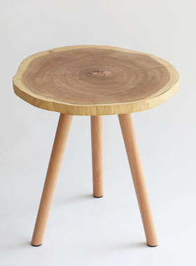 木腿几实木年轮茶几侘寂设计简易中式圆几创意客厅北欧简约小边几