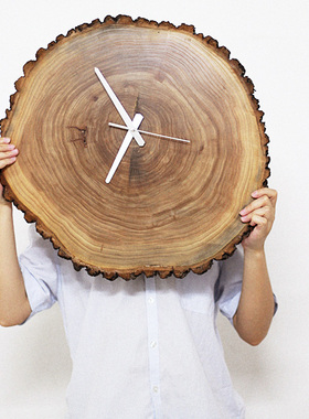 超大款原木年轮挂钟简约创意侘寂钟静音客厅餐厅大堂民宿酒吧钟表