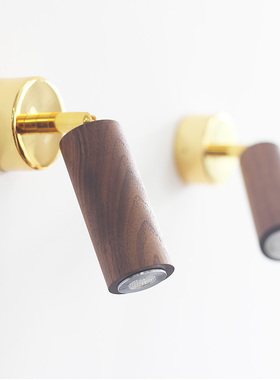 北欧原木镀金色轻奢小壁灯实木简约床头阅读灯现代设计墙灯民宿灯