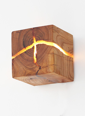 裂木壁灯实木侘寂壁灯北欧卧室床头灯客厅过道餐厅灯装饰原木墙灯