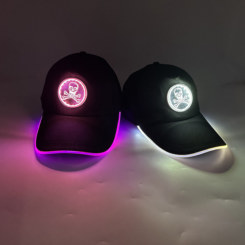 新款LED夜光鸭舌帽LED光纤棒球帽子万圣节骷髅头幽灵南瓜灯发光帽