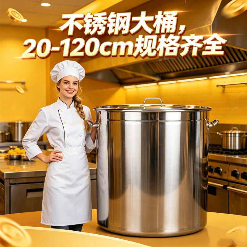 不锈钢大桶商用带盖圆桶加厚水桶80大容量汤锅汤桶圆形储水桶订制