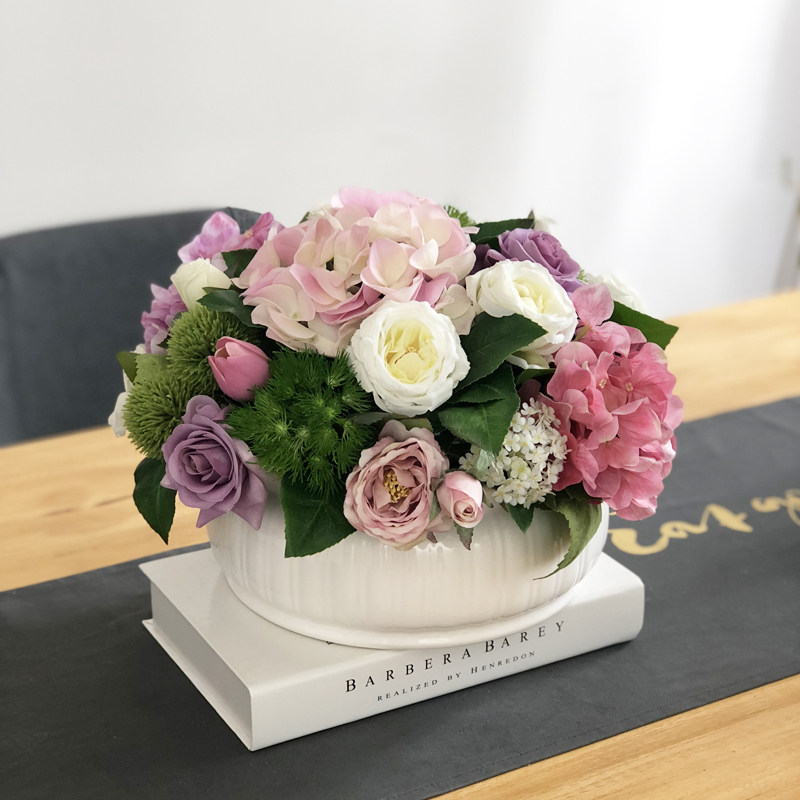 圆形红粉绣球高档仿真花艺套装餐桌装饰花客厅假花摆件样板间绢花