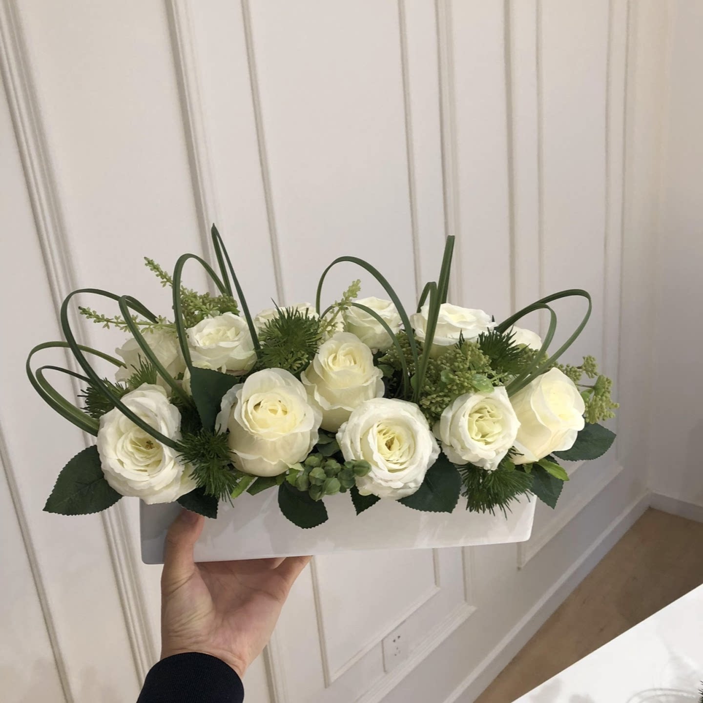 白色玫瑰仿真花艺组合套装简约客厅餐桌花假花绢花摆件
