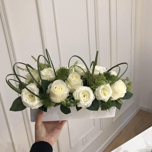 白色玫瑰仿真花艺组合套装简约客厅餐桌花假花绢花摆件