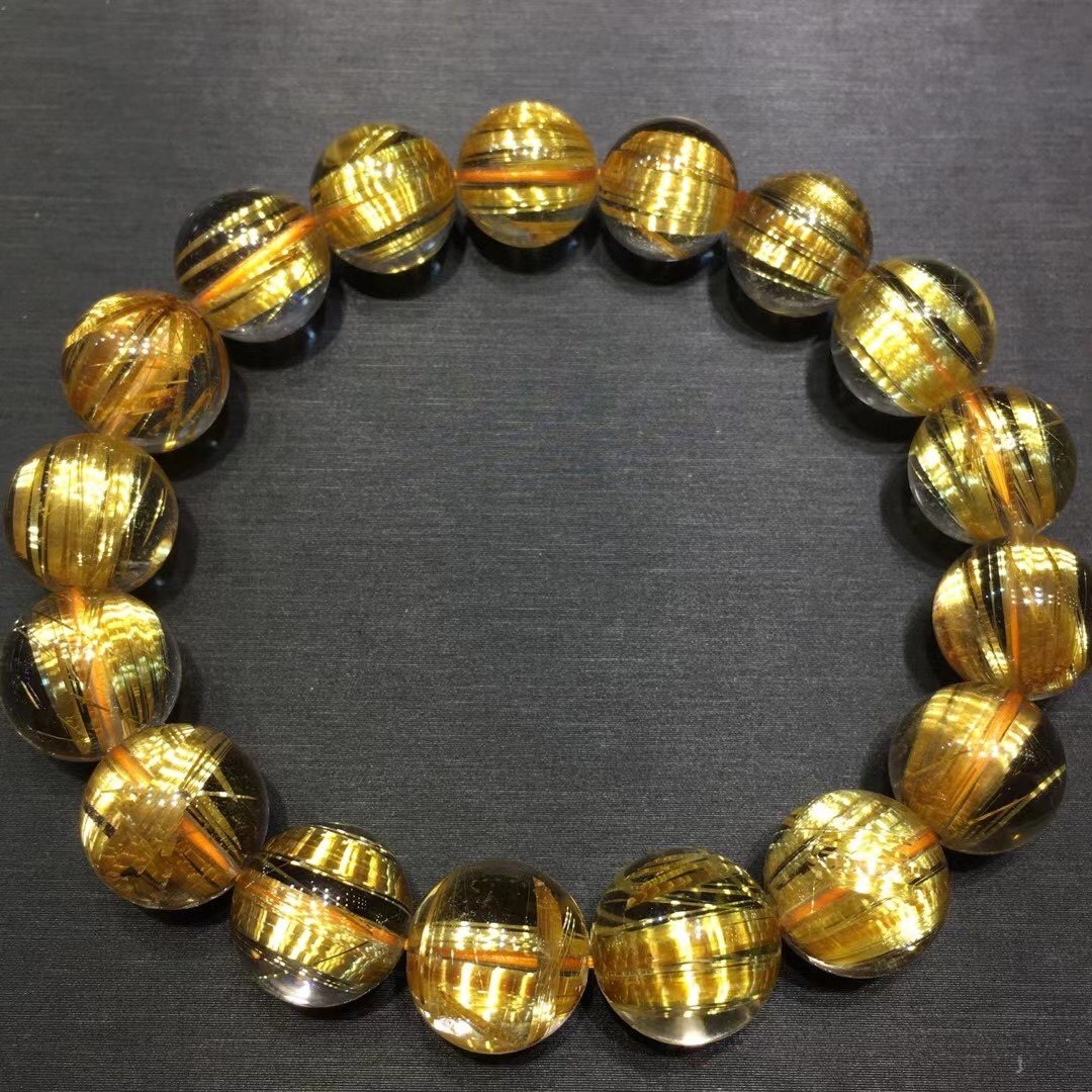 天然金发晶钛晶手链男女款金钛晶猫眼手串一物一图招财转运情侣款