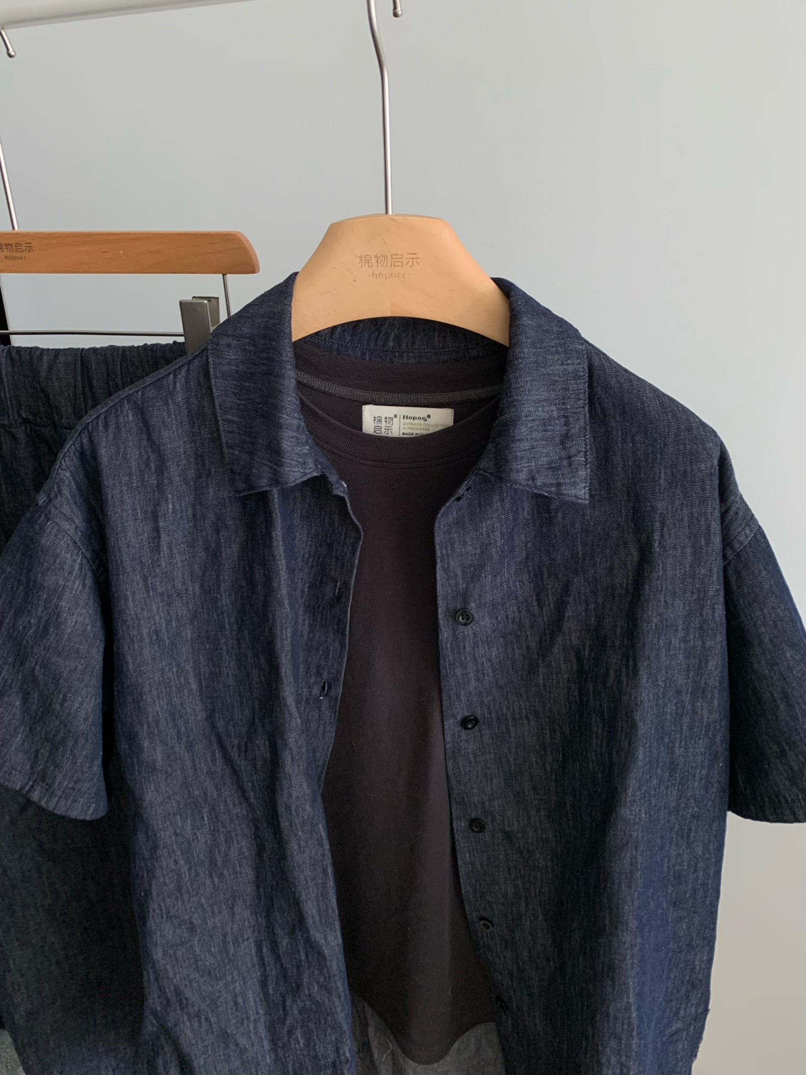 棉物启示小众半袖麻棉显瘦衬衫