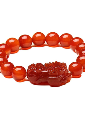 天然单圈红玛瑙瑞兽貔貅手链