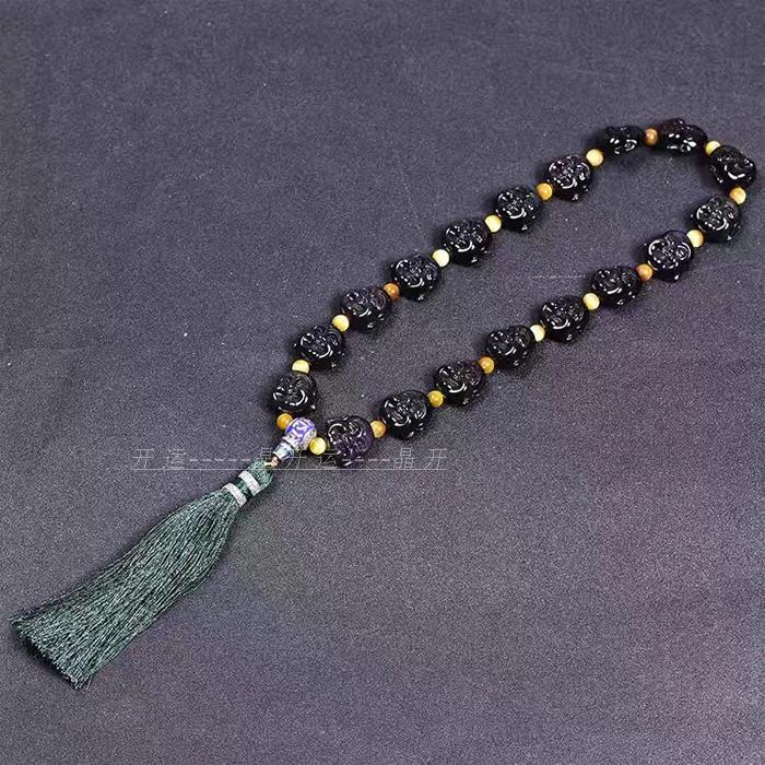 天然彩虹眼黑曜石佛头车挂 高档汽车挂件 车内饰品挂件