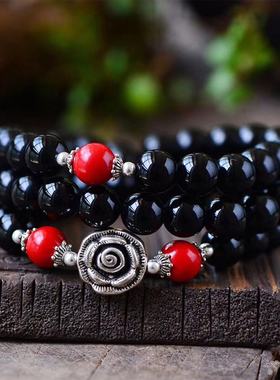 天然多层手串百搭黑玛瑙