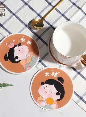 古风唐仕女杯垫隔热防滑