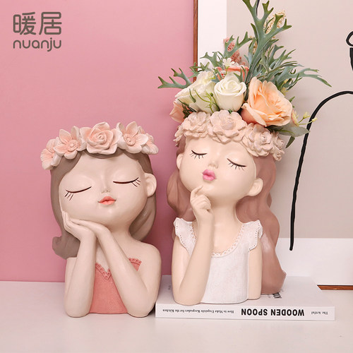 仙女花盆树脂材质卡通人头