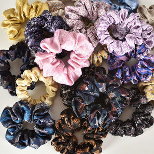 重磅桑蚕真丝大肠发圈碎花中式国风织锦高端宋锦2024新款发带头绳