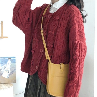 日系少女麻花豆豆毛衣新款 秋装 甜美毛衣外套 10月10日发完